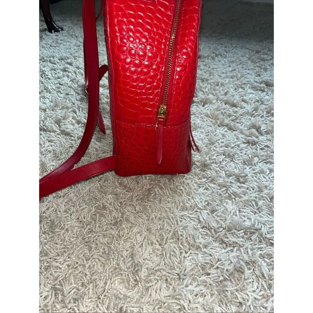 Tory Burch Mini Backpack Handbag Red Croc-Embossed Italian Leather Top Handle